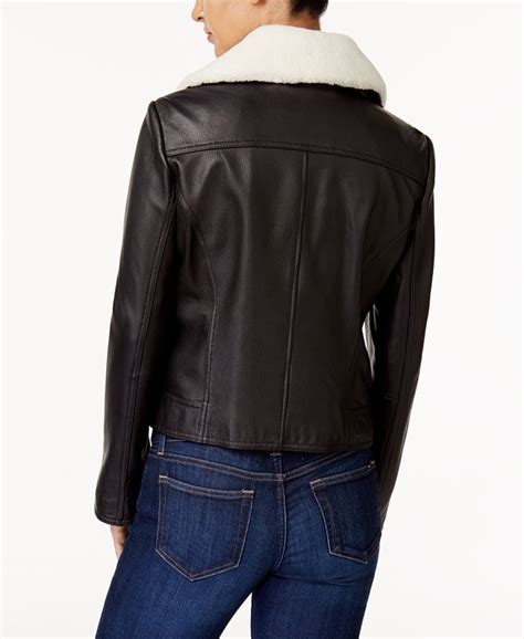 michael kors suede and shearling moto jacket|Michael Kors leather moto jacket.